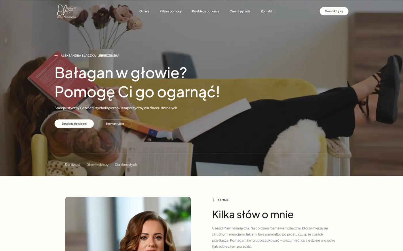 Strona główna gabinetu psychologicznego Aleksandry Ślączki-Lebiedzińskiej